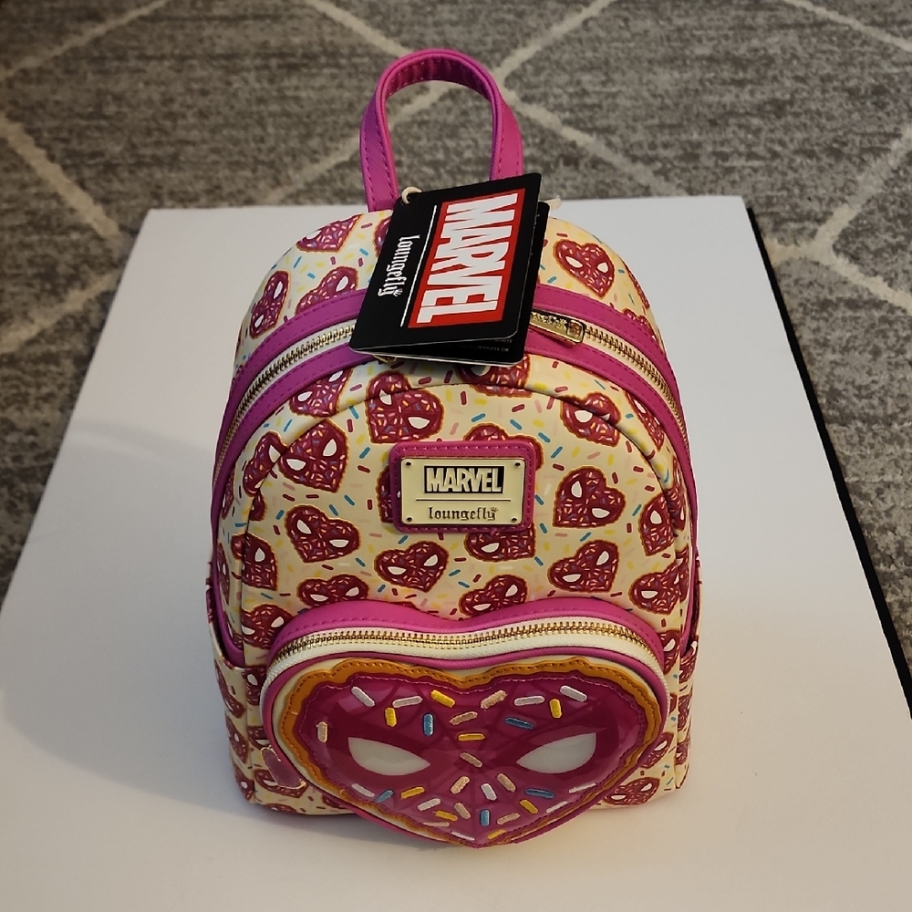 Loungefly Marvel Spider-Man Sprinkle Donut Mask Mini Backpack. NWT